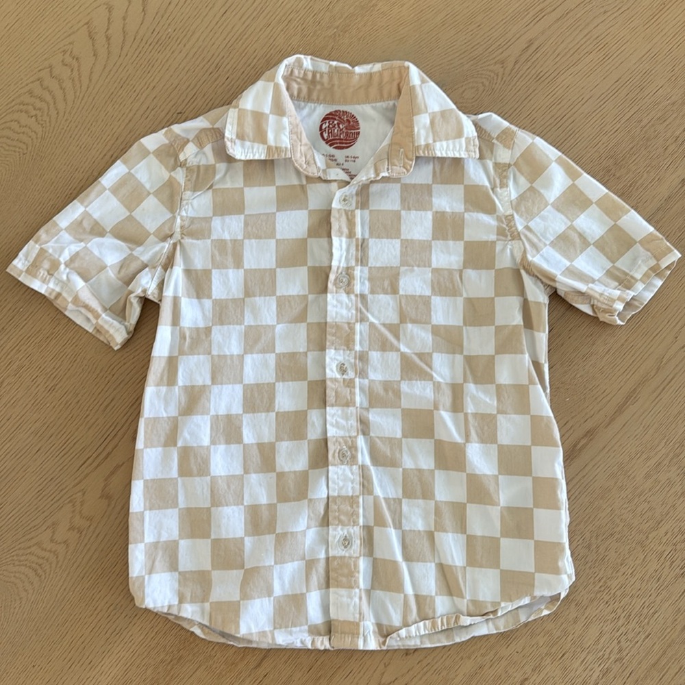 C&C CALIFORNIA Checkered Short Sleeve Shirt - Beige and White Small - Picture 4 of 4